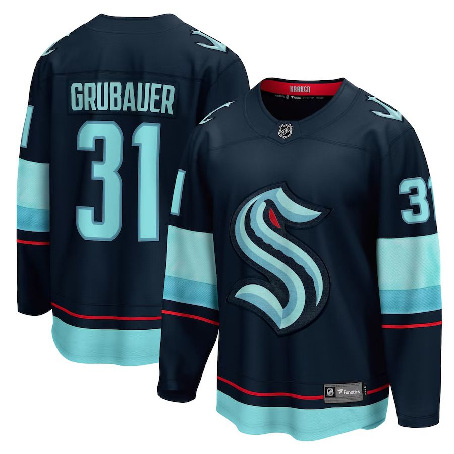 Men Seattle Kraken #31 Philipp Grubauer Fanatics Branded Deep Sea Blue Home Premier Breakaway Player NHL Jersey